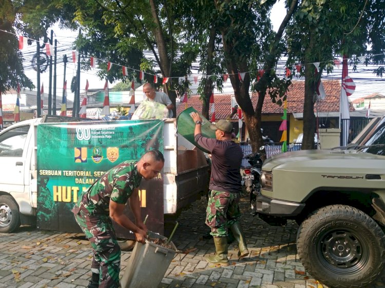 Bagian dari 'Serbuan Teritorial', Koramil 05/Sawangan Menggelar Aksi Bersih-bersih Lingkungan